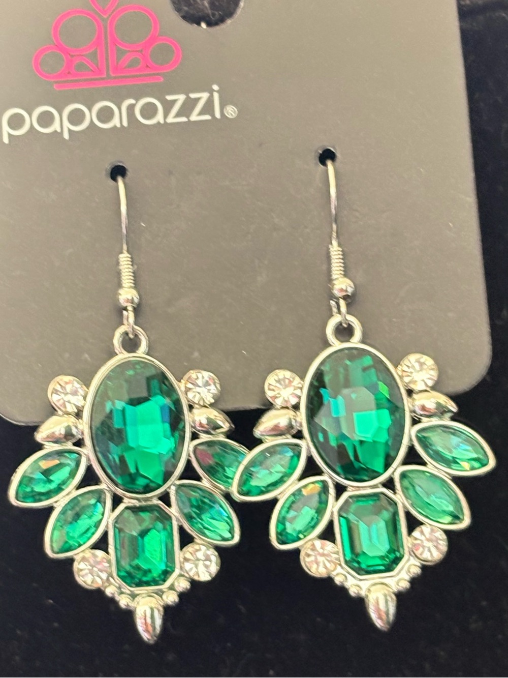 paparazzi Emerald Faceted Statement Drop Earrings
